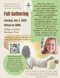 The flyer for the Presbyterian Women of Synod of Lincoln Trails Fall 2025 Gathering