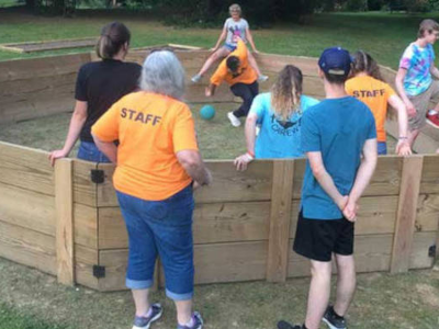 Campers playing ga-ga ball